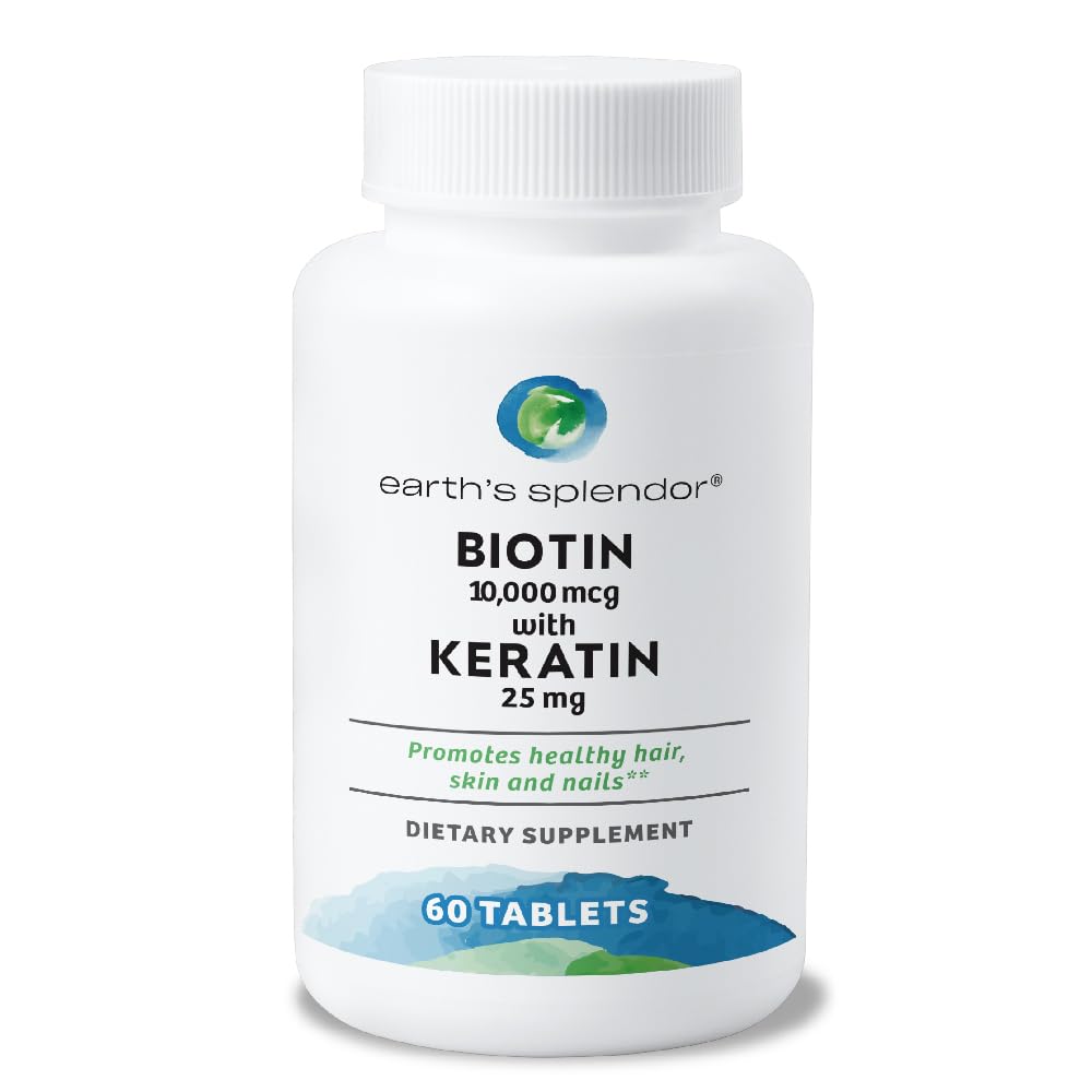 Zem je Splendor Biotin 10 000 mcg + Keratín 25mg, Podporuje zdravé vlasy, silné nechty a podporu pokožky, 60-dňová ponuka
