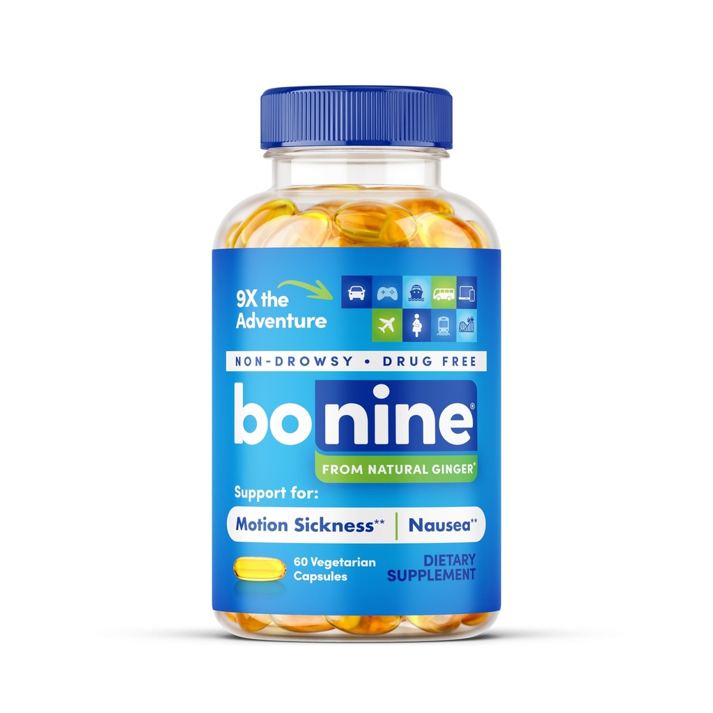 Bonine Ginger Root Extract Tekuté Kapsule - Non-Drowsy Motion Disease Relief - 40 mg Ginger Supplement for Morning Choroba & Nauzea Relief - Cruise Ship Essentials - 60 Kapsule