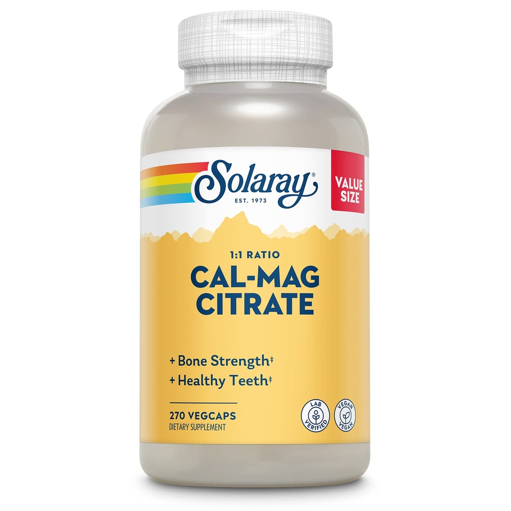 Solaray kalcium Magnézium Citrát 1000 mg 1:1 Pomer, Bone Strength Supplement, Muscle, Nerve and Bone Health Support, Chelseed for High Absorbtion, 60-dňová záruka, 45 Servings, 270 VegCaps