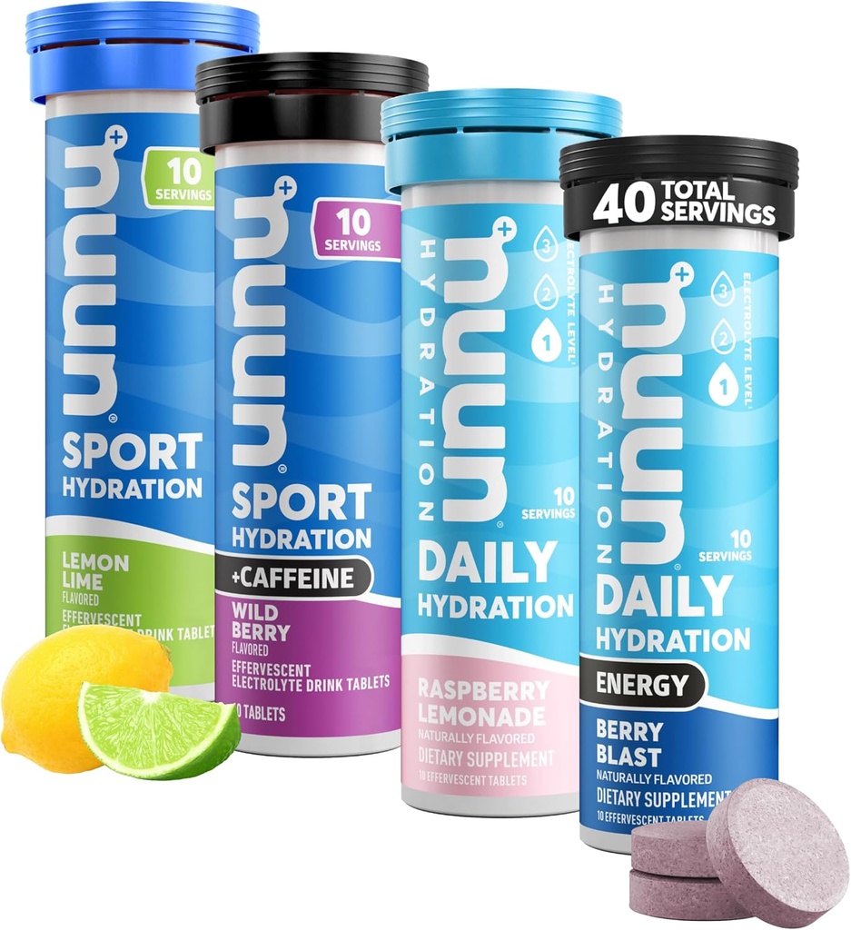 Nuun Hydration Electrolyte Tablety - Rozriešiteľné vo vode, Kompletné balenie 5 Essential Electrolytes for Hydration 