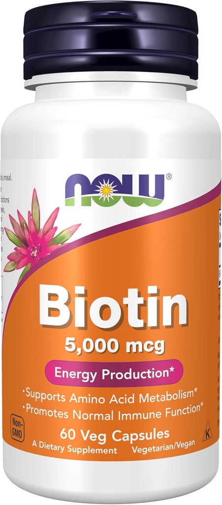 Teraz Foods Doplnky, Biotin 5,000 mcg, Metabolizmus aminokyselín*, Výroba energie*, 60 Veg Kapsule