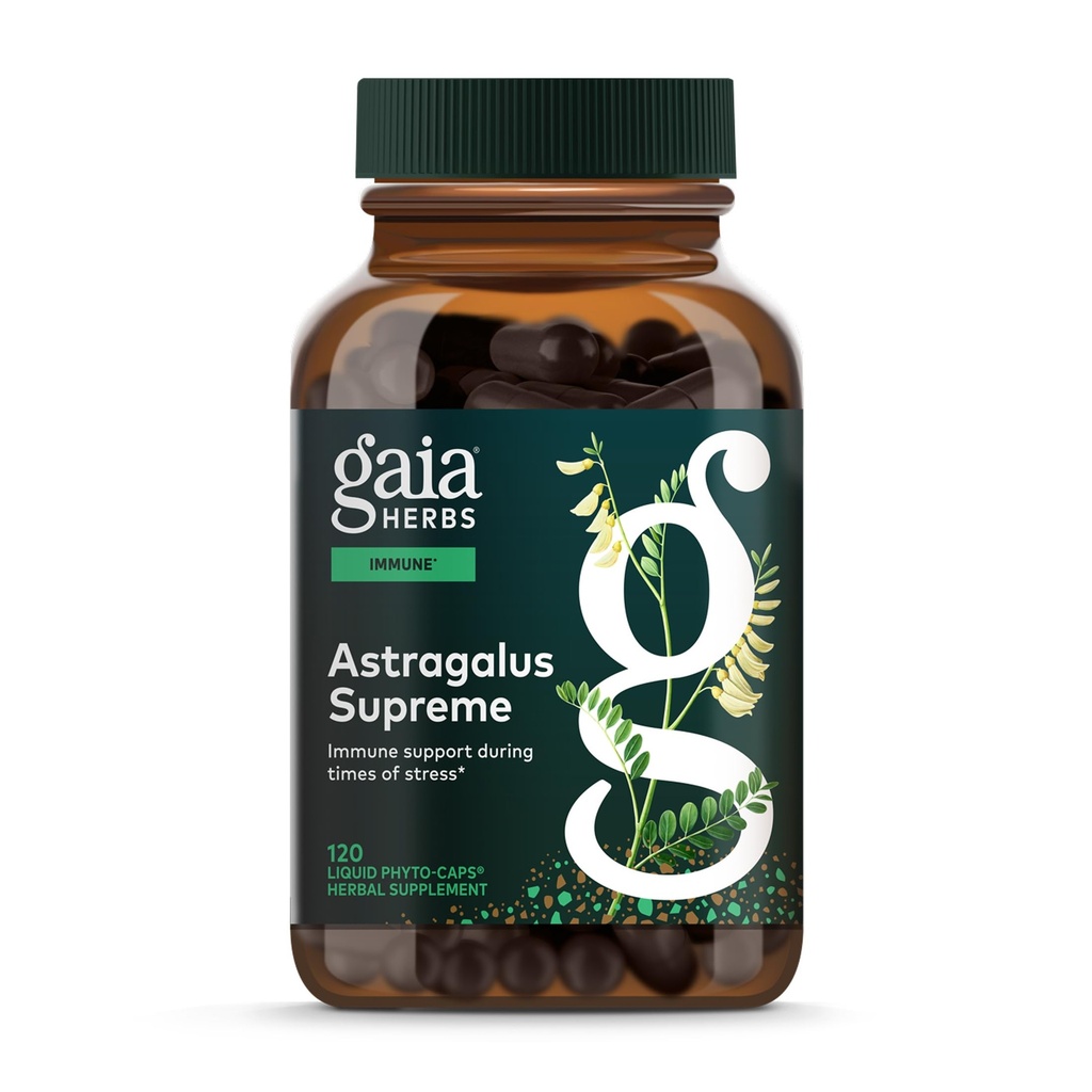 Gaia byliny Astragalus Supreme - Immune and Antioxidant Support Herbal Supplement - with Astragalus Root, Schisandra Berry, and Ligustrum - 120 Vegan Liquid Phyto-Capsules (30-Deň dodávky)