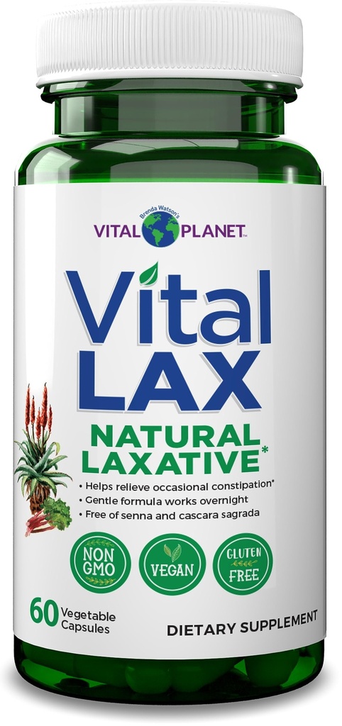 Vital Planet - Vital Lax Natural Laxative Cleanse Supplement pre príležitostné zápcha, s hydroxidom horečnatým, Slippery Elm, Aloe, a Triphala na podporu Bowel Pravidelnosť 60 Kapsule