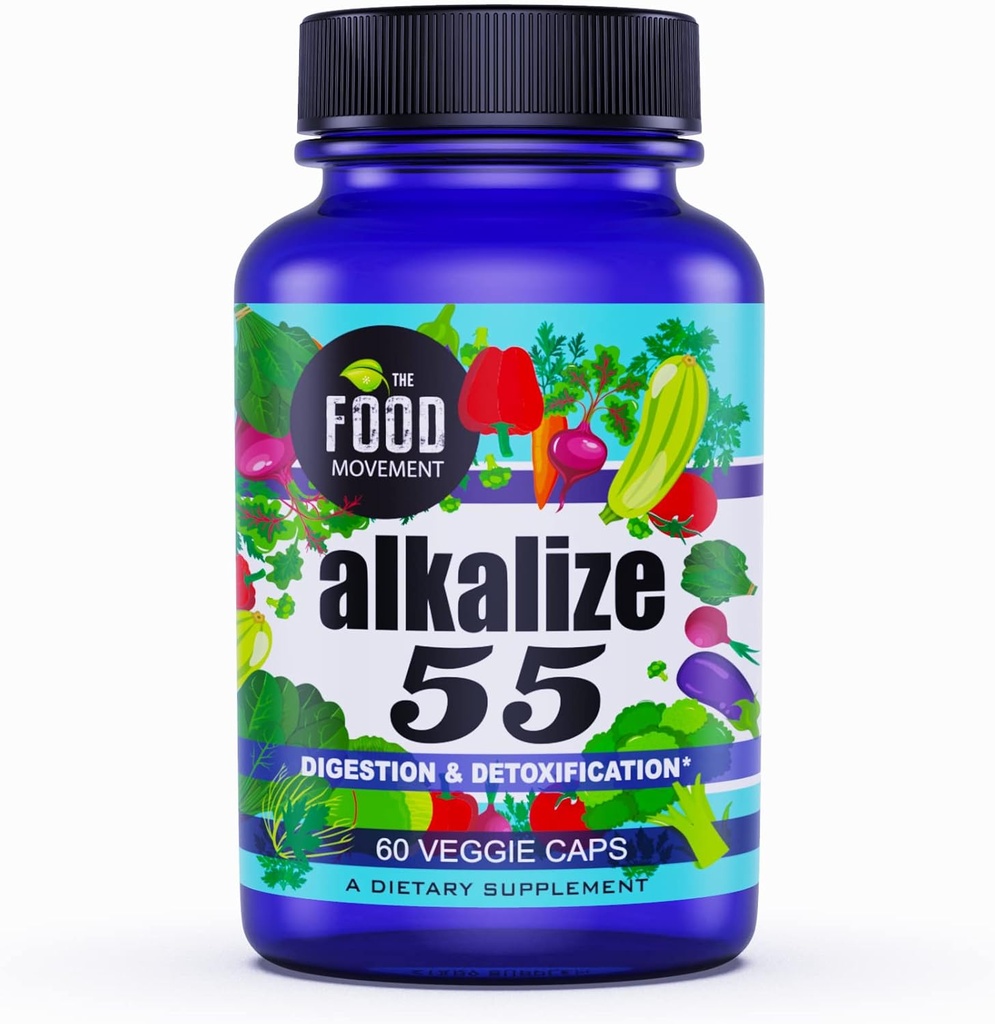 Pohyb potravín - Alkalická 55, 55 Fermentované potraviny s čiernou zemou Humik Fulvic Stopové minerály, Elektrolyty, pH bilancie, Immune Boosting, Vegan - 60 Veggie caps