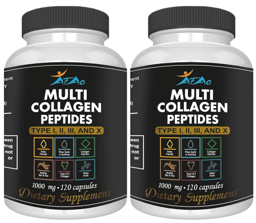 VITAMISAN 2-Pack Multi Collagen Plus pilulky (typ I, II, III, X) pre anti-Aging, vlasy, kožu, nechty a spoločnú podporu, 80 Day Supply 240 Kapsule