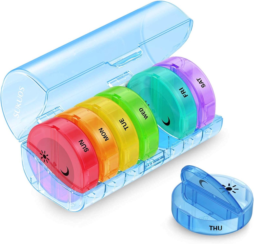 Sukuos Veľká týždenná pilulka Organizátor 2 časy denne, denné pilulky box 7 deň ľahko otvoriť s dvojitou ochranou, AM PM pilulka prípad pre medicínu / Vitamin / rybí olej / Doplnky (modrá)
