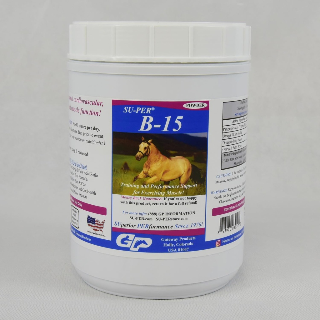 SU-PER B-15 vitamínové doplnky pre kone - Konský vitamín B-15 prášok na podporu výkonu - 2,5 litra (2 balenia)