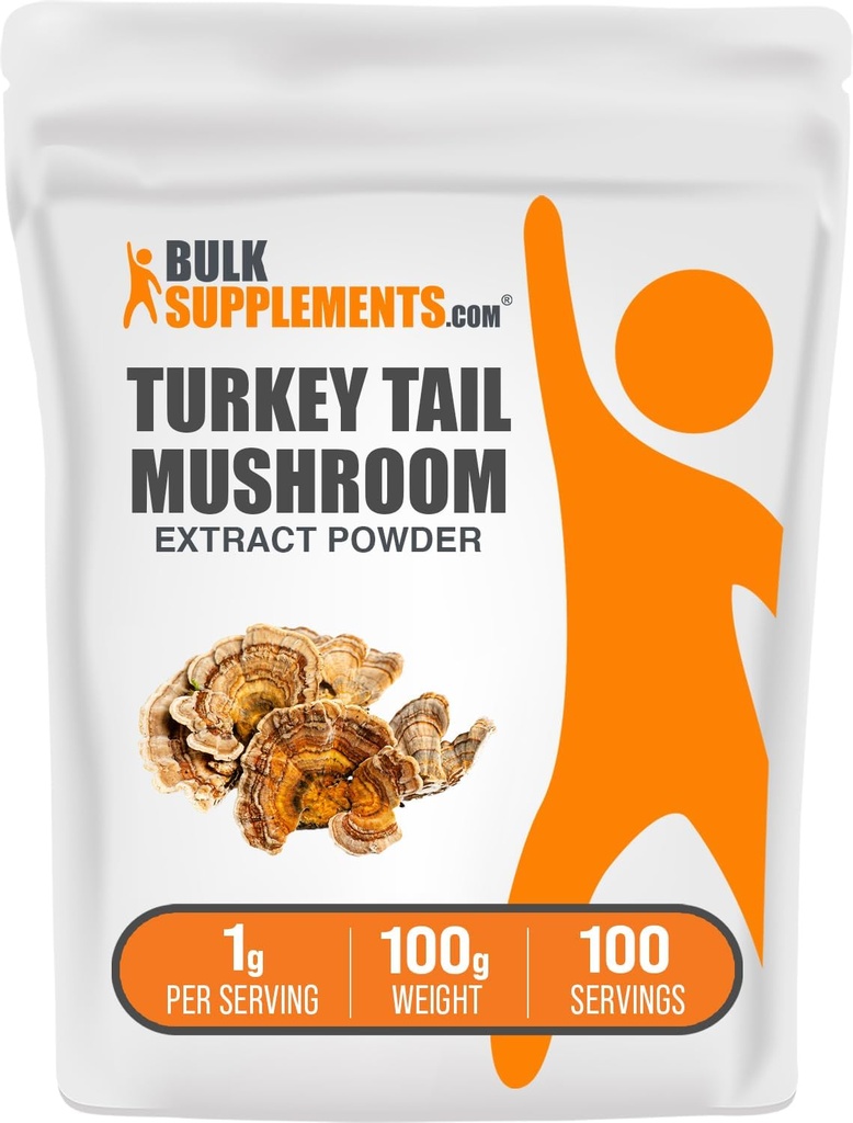 BulkSupplementments.com Turecko Tail Mushroom Extract Powder - Coriolus Versicolor Extract, Mushroom Supplement - Vegan & Gluten Free, 1g per Serving, 100g (3,5 oz) (Pack of 1)