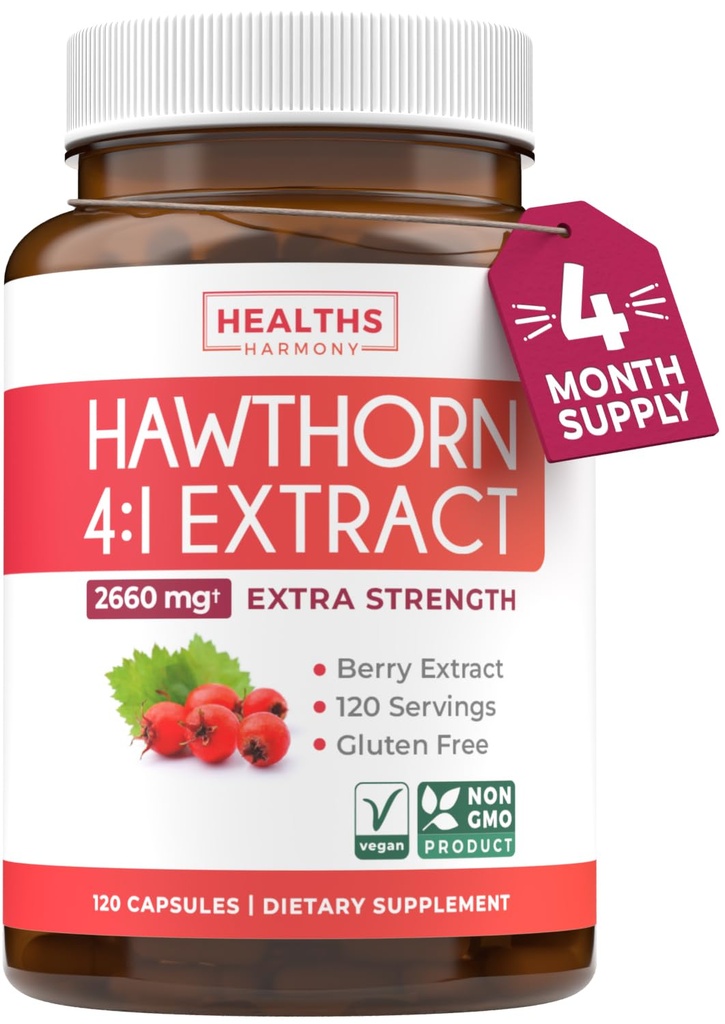Super Potent Hawthorn Berry Extract Kapsule - Hawthorn Berry Supplement Vyrobené z extra sily koncentrátu na podporu srdca a tráviace zdravie - Vegan Non-GMO & Gluten Free (4 mesiace dodávky)