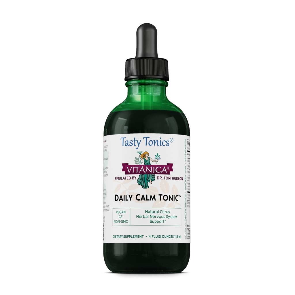 Vitanica Daily Calm Tonic, Natural Liquid Stress Relief Supplement, Dr. Formulated, Organic Lemon Balm, Kava Kava a mučenka Kvety, pre ženy, Muži a dospelí, Vegan, 4 Ounce (Daily Calm Tonic)
