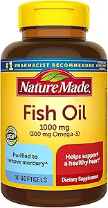 Rybí olej 1000 mg, 90 Softgels, Omega 3 Supplement for Heart Healths,