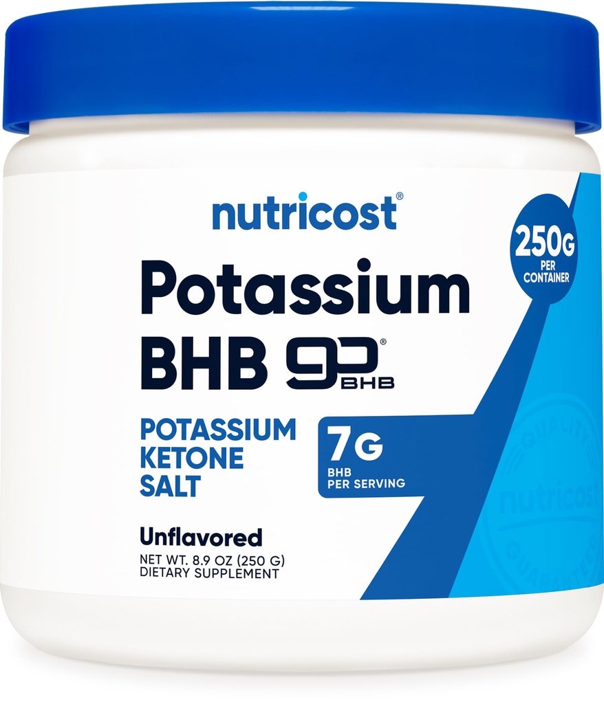 Nutricost kálium-BHB soli, exogénne ketónové doplnky, 6,4 g beta-hydroxybutyrátu na obsluhu, 250 gramov