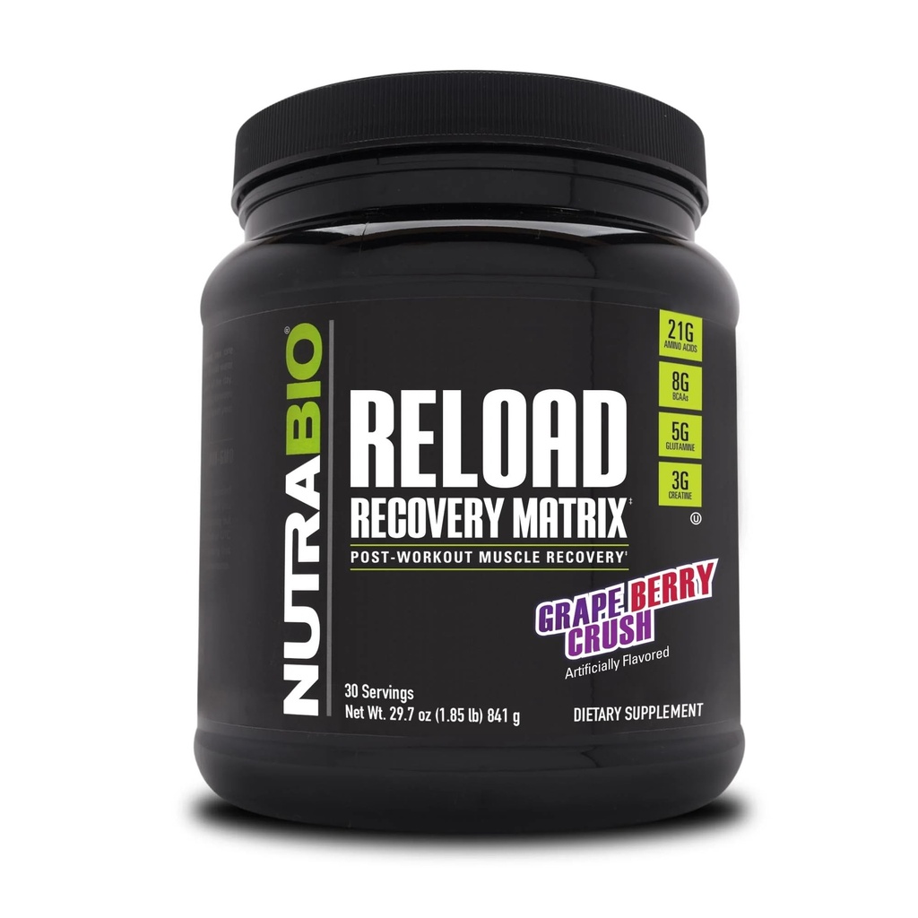 NutraBio Reload - Výkonný svalovej zotavenie Formula - Post-Workout doplnok - 3G Creatin - 8G BCAA - 5G glutamín - 30 Serviv, Hroznové kefky