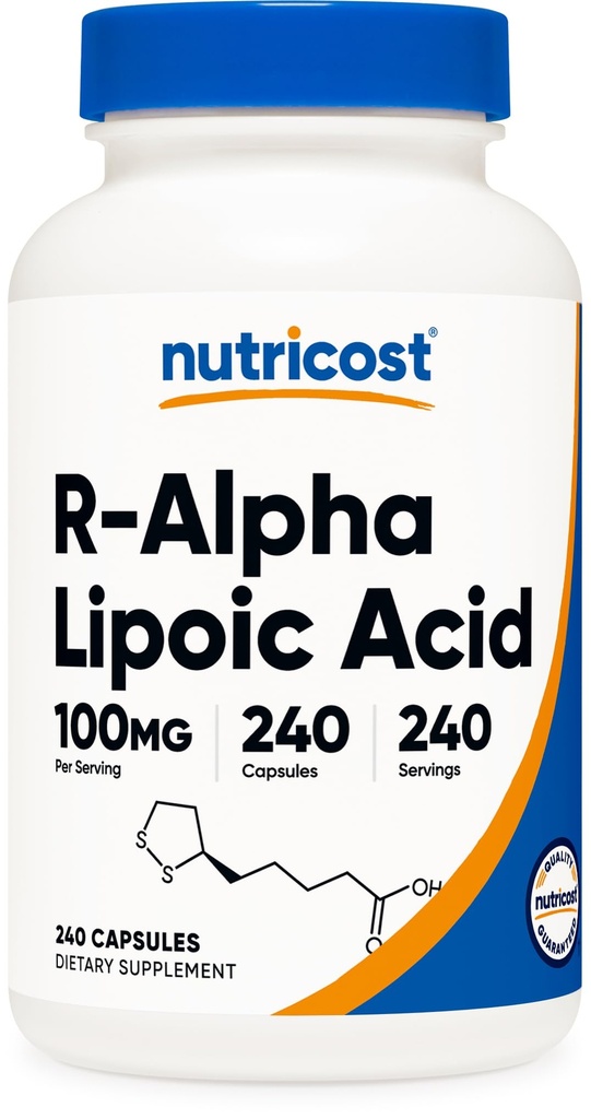 Nutricost R-Alpha Kyselina lipoová 100 mg, 240 kapsúl - Veggie Caps, Vegan, Non-GMO, Gluten Free