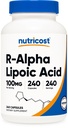 Nutricost R-Alpha Kyselina lipoová 100 mg, 240 kapsúl - Veggie Caps, Vegan, Non-GMO, Gluten Free