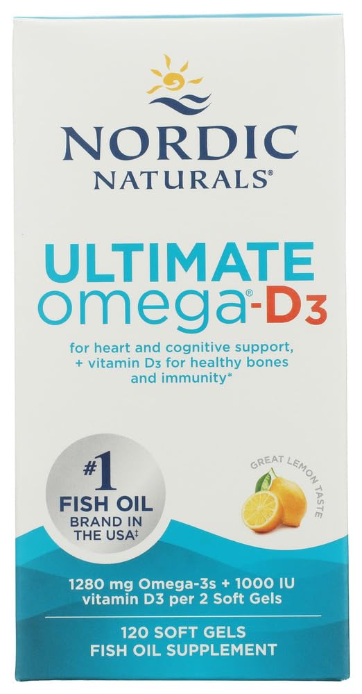 Nordic Naturals Ultimate Omega-D3, citrónová aróma - 120 mäkkých gélov - 1280 mg Omega-3 + 1000 IU vitamín D3 - EPA & DHA - podporuje mozog, srdce, & Imunitné zdravie - 60 porcií