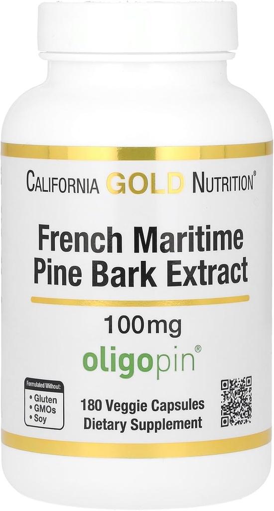 California Gold Nutrition Pine Bark Extract, French Maritime, Oligopin, Antioxidant Polyfenol, 100 mg, 180 Veggie Capsules