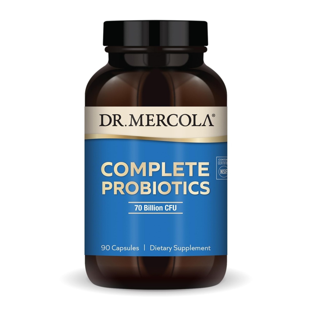 Dr. Mercola Complete Probiotiká - 70 miliárd CFU - Podpora Immune, Digestive & Gut Health - Vlastnosti 10 kmeňov - Stabilná polica - bez GMO, bez lepidla a bez sóje - 90 kapsúl (90 porcií)