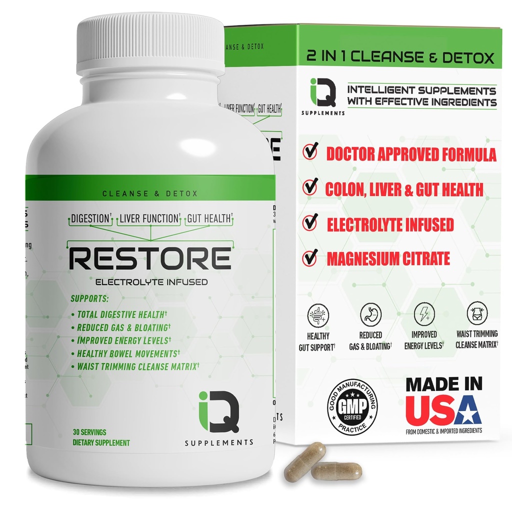 Obnoviť 2 V 1 Colon Cleanse & Detox w/ Psyllium - Podpora Digestion, Debloating & Coconcase Relief for Women & Men, Gut Detox Cleanse w/ Magnézium