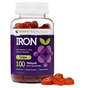 Železo Gummy pre dospelých a deti, Žuvacie Multivitamínové doplnky so železom, vitamín C, A, B, Zinok, kyselina listová a biotín (Grape Ochutené) Vegan Safe, Vyrobené v USA z HERBATECH