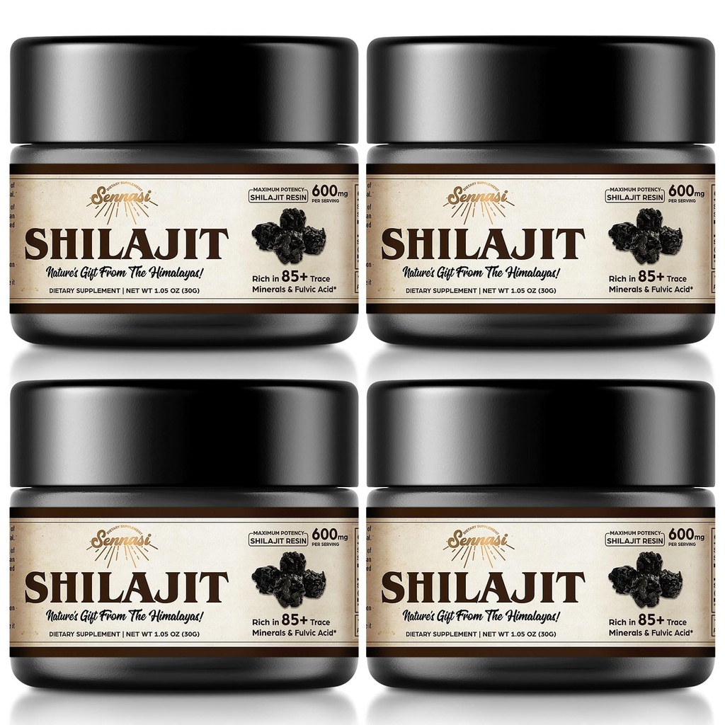 Shilajit Pure Himalayan Organic Shilajit Resin - 600mg Maximum Potency Natural Organic Shilajit Resin with 85+ Trace Minerals & Fulvic Acid for Energy, Immune Support, 30 Grams (4 balenia)