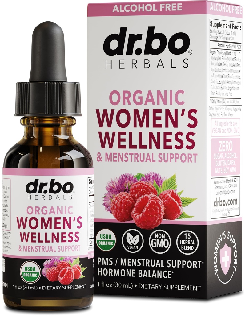 Hormonálna rovnováha pre ženy a PMS Relief - Ženský wellness Organic Hormonal Balance Supplements Liquid Drops & Menstrual Cramp period Support - Malinová Leaf, Chasteberry, Black Cohosh Supplement 1 Oz