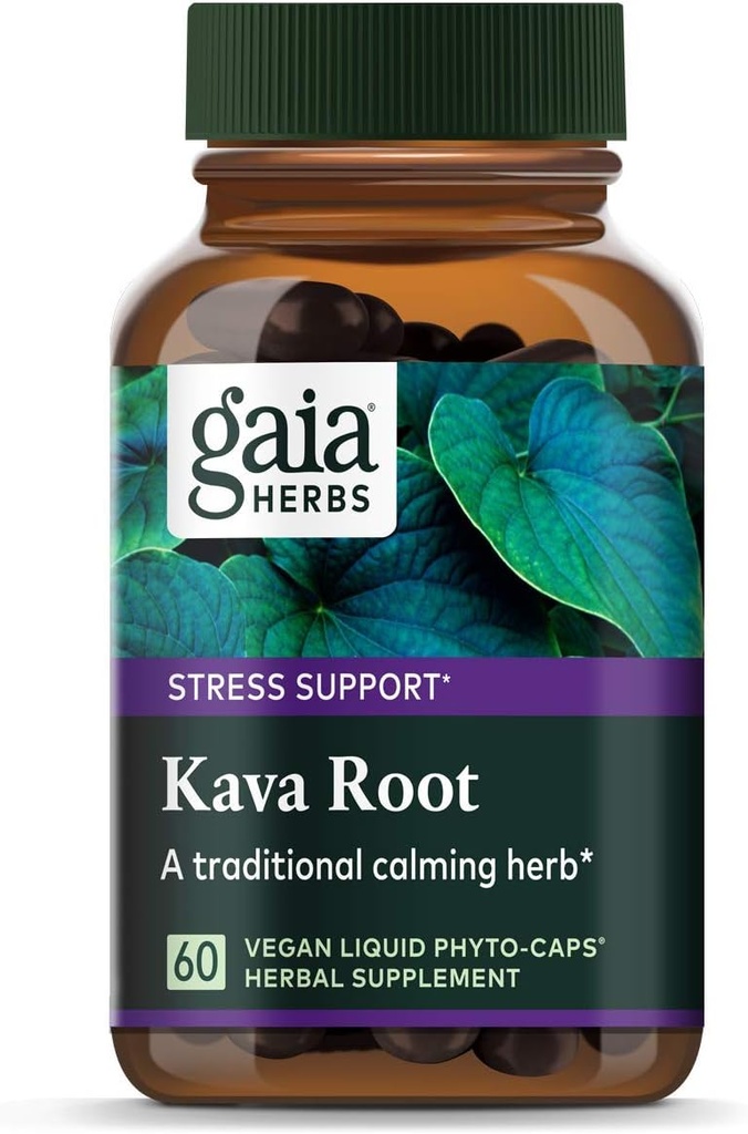 Gaia byliny Kava Kava Root, Vegan Tekuté kapsuly, 60 grófov - podporuje Emocionálnu rovnováhu, pokoj a relaxáciu, Zaručená Potency 75mg Active Kavalaktóny