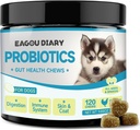Eagou Diary Probiotiká pre psy - Psie probiotiká pre tráviace zdravie, Gut zdravotné doplnky s prebiotikami, Kozie mlieko, Omega 3, Vitamíny, Žuvačky pre psov hnačka, Žalúdok, Relief plynu - 120 Ct