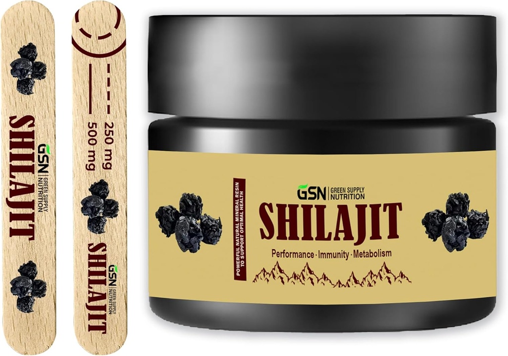 Green Supply Organic Shilajit Resin 30g: Pure Himalayan Blend s 85+ Trace Minerals & Fulvic Acid - 600mg maximum Potency for Energy Boost and Immune Support, 50 Servings