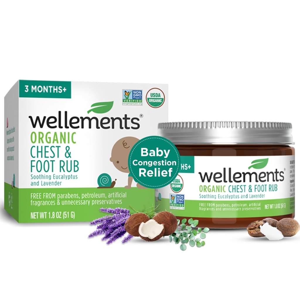 Wellements Organic Baby Chest & Foot Rub po dobu 3 mesiacov+ (1,8 Fl Oz) 