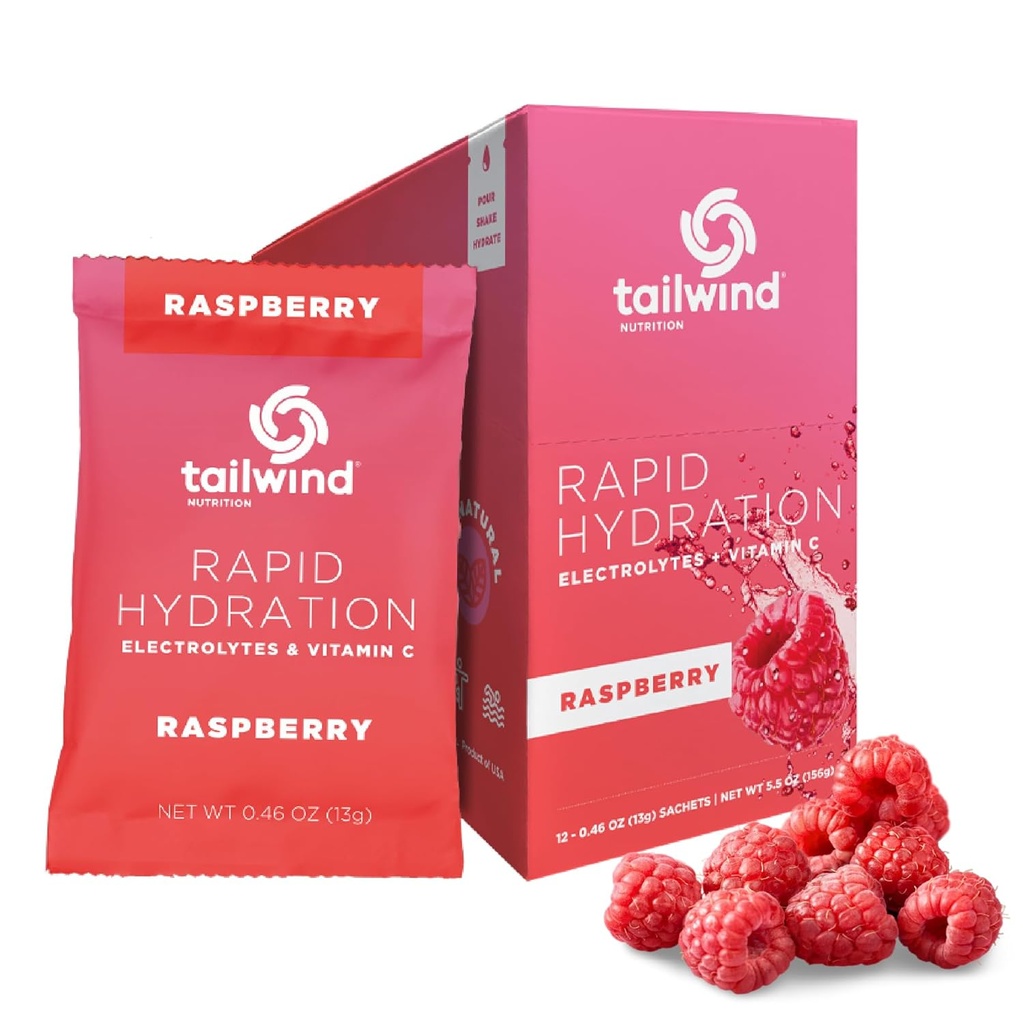 Tailwind Nutrition Rýchla hydratácia, Elektrolyt a hydratačný prášok, Vitamín C a Sea Salt Cvičenie Cvičenie Mix, Malinová, Balenie 12 Sticks