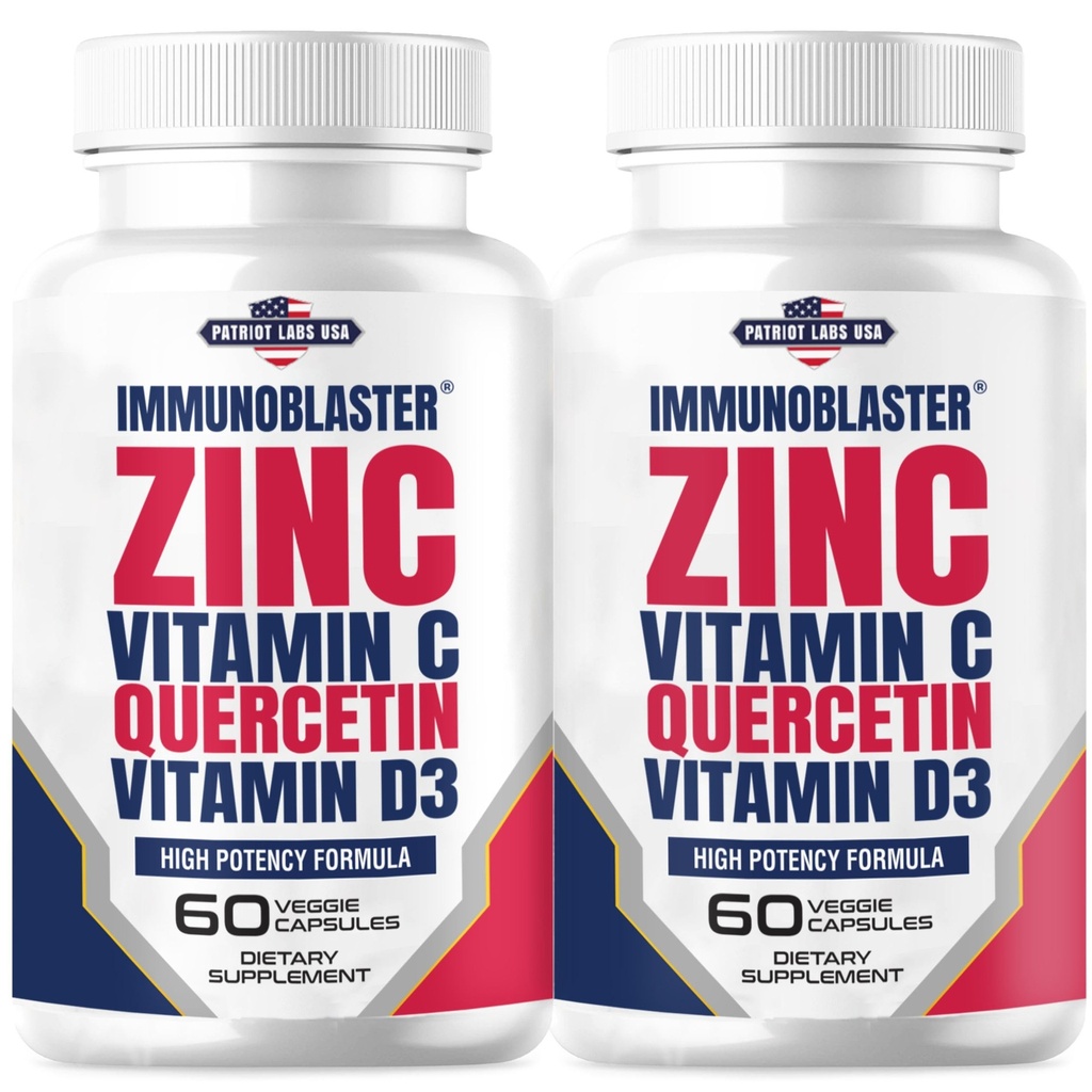 (2 balenia) ImmunoBlaster Zinok Quercetin 500 mg s vitamínom D a C Antioxidant Imunitná podpora Vysoká potencia Quercetin Zinok Supplement for Men and Women - Gluten, Soy, & Dairy Free - 120 Count (Twin Pack)