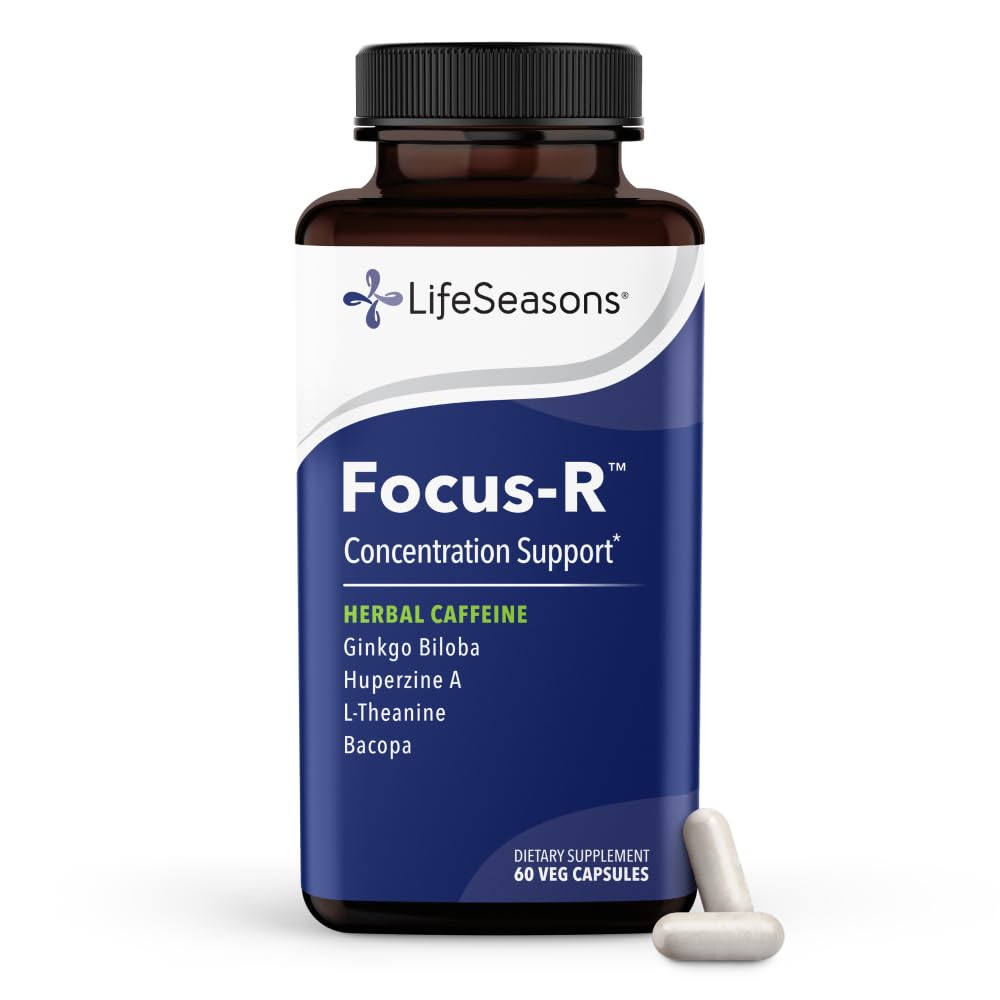 LifeSeasons - Focus-R - Concentration Suplement - All Ages - Enhances Mental Performance & Focus - Astention Span - L-Theanine, Kava Kava, Bacopa, Vitamín B & More - (60 kapsúl)