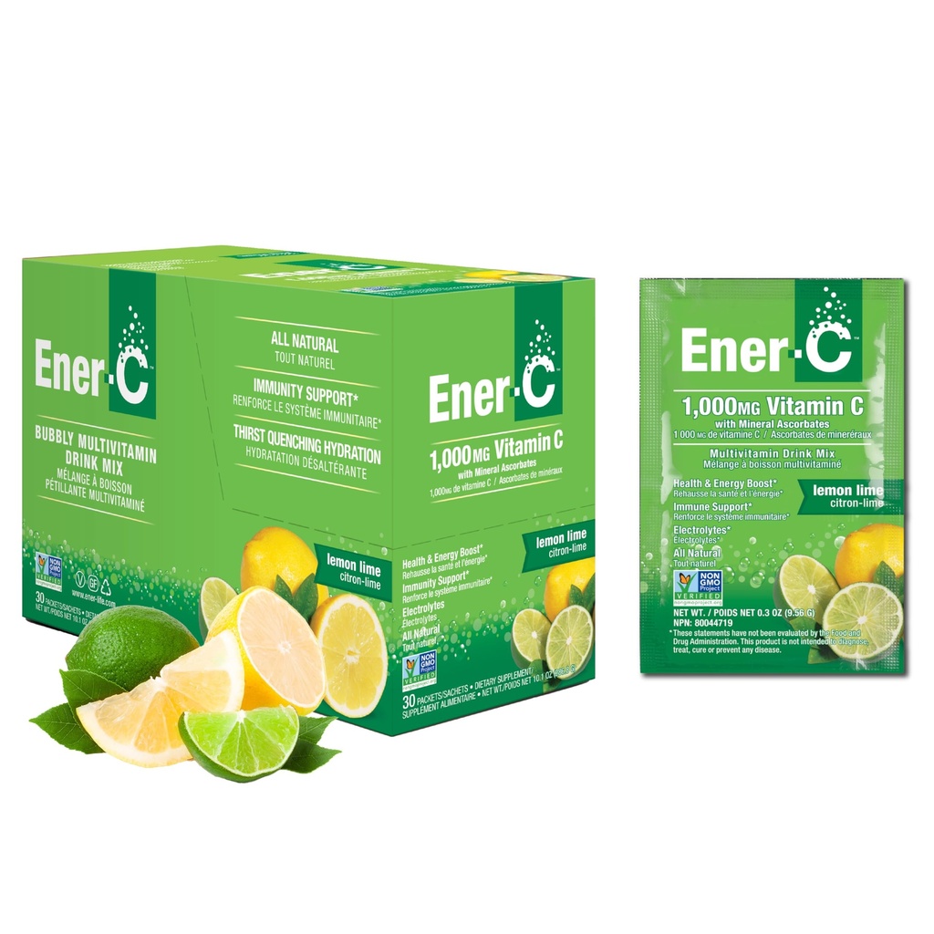 Ener-C Multivitamínový nápoj Mix - vitamínové balíčky na vodu, Electrolyty prášok balíčky, vitamínový nápoj Mix, hydratačný tekutý Mix, Imunitný posilňovač pre dospelých, zdravá energia - citrónová vápno, 30 Počet