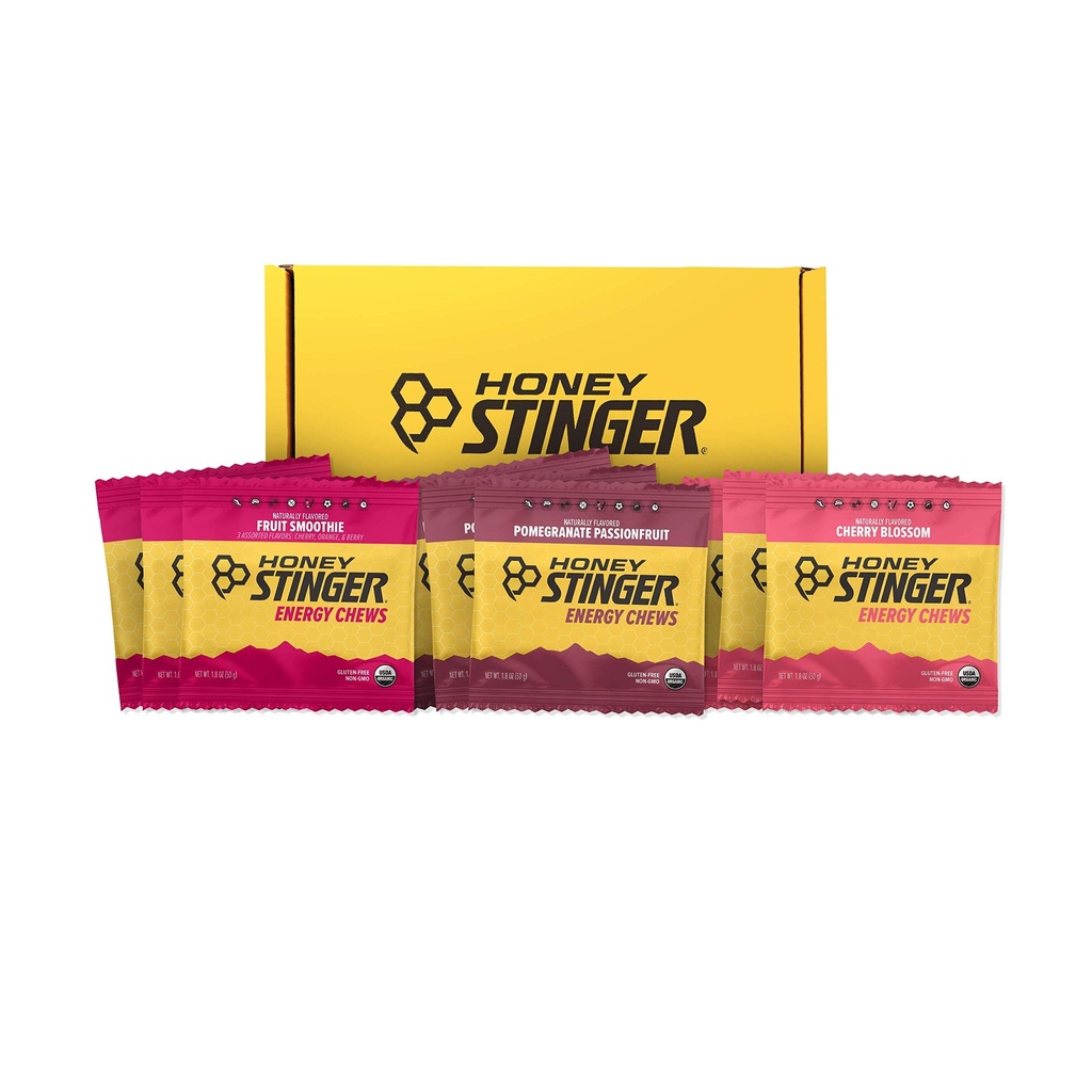 Honey Stinger Organic Energy Chew Population Pack 3 Pack Každý ovocný smoothie, granátové jablko Musionfruit a Cherry Blossom 