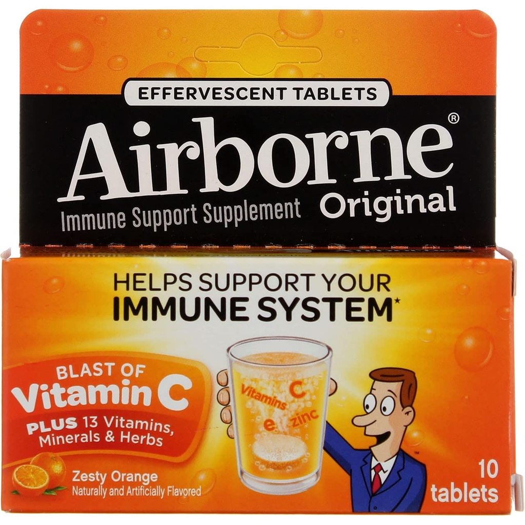 Vzduchom prenášaná 1000 mg vitamín C s vitamínom D a zinkom, bez cukru Multivitamínová imunitná podpora doplnok, Antioxidanty Vitamíny A C a vitamín E, 10 šumivé tablety, zeleňová pomarančová chuť