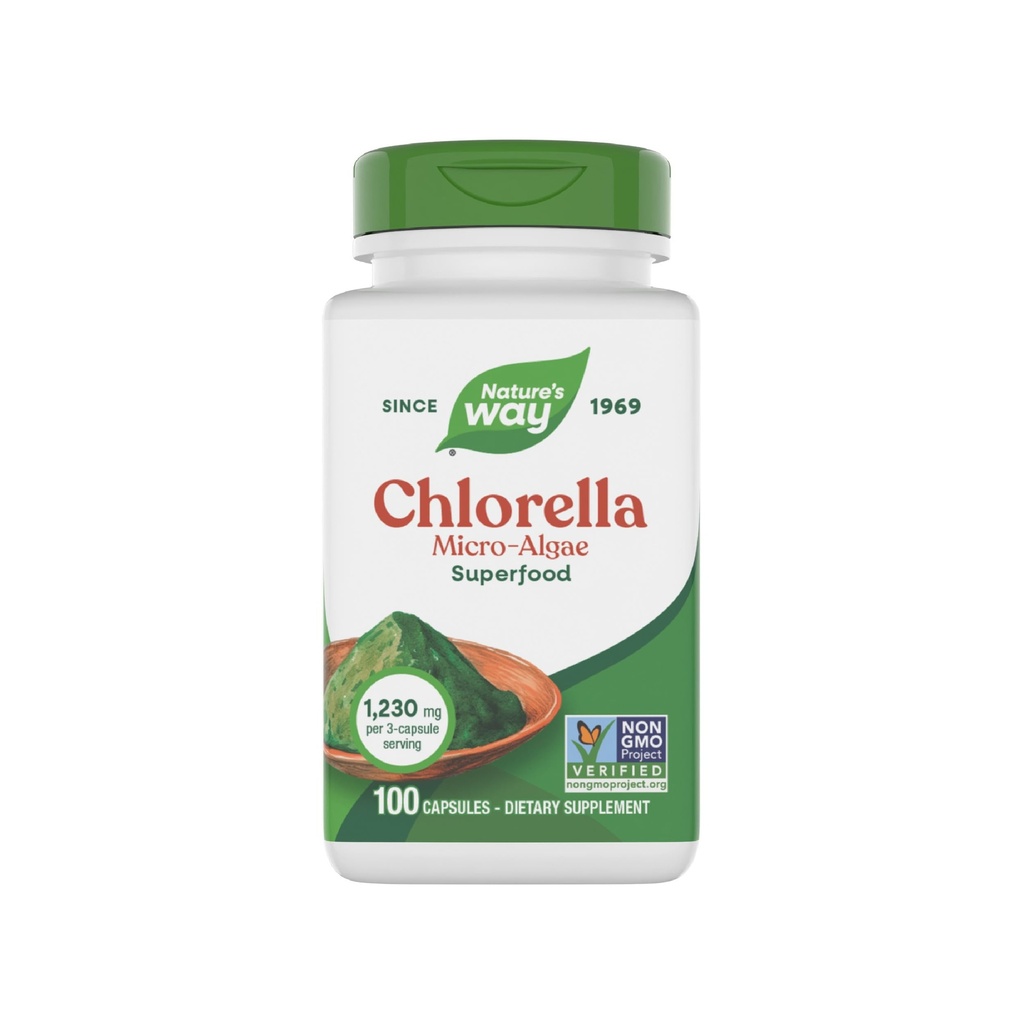 Nature's Way Chlorella Micro-Algae, Superfood, Supports Antioxidant Pathways*, 1,230 mg per 3-Capsule Serving, Vegan, Non-GMO Project Overené, 100 Kapsule (Packaging May Vary)