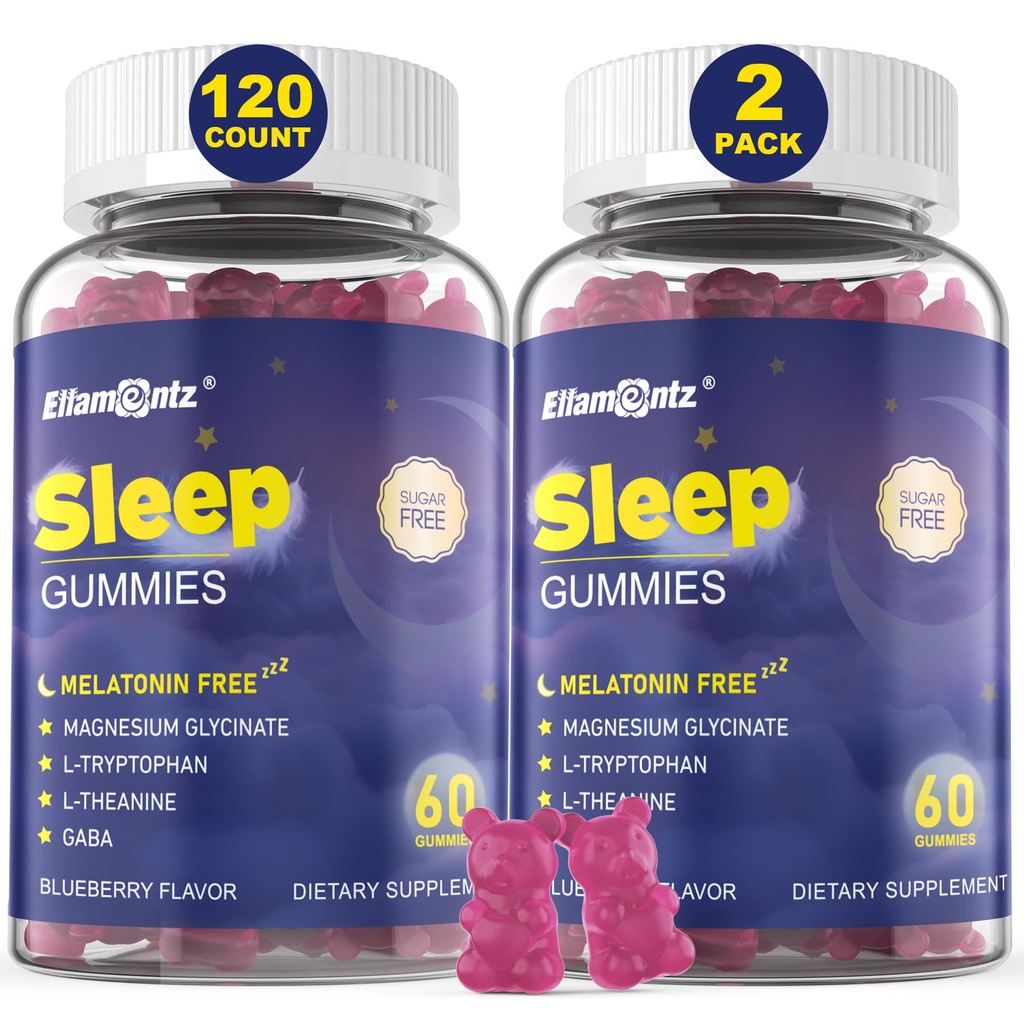 Melatonín bez pomoci na spánok Gummy pre dospelých, Sugar Free Sleeping Gummy No Melatonin, Prírodné upokojujúce Gumies s horčíkom Glycinate, L-Tryptophan, L-Theanine, GABA, Ashwagandha, Valerian, 120cts