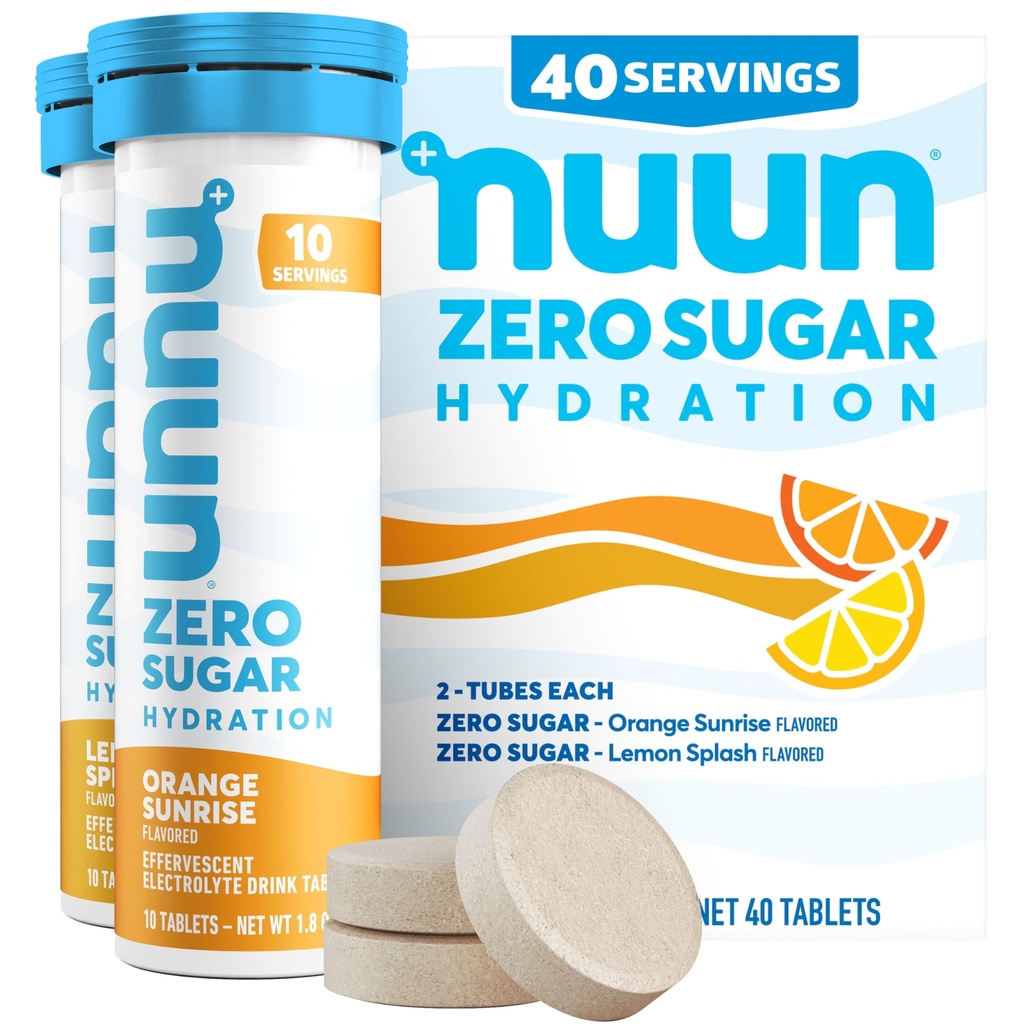 Nuun Zero Sugar Hydration Electrolyte Tablety - Sodík, Draslík, Chlorid, Vápnik, Horčík, Ľahké a lahodné Ovocné príchute, Bez cukru, Gluten Free, Vegan, Zmiešané Citrus 4 Balenie (40 Servings celkom)