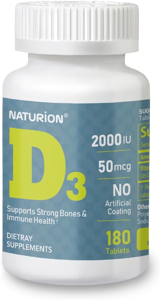 Vitamín D3 2000iu (50 μg) 6-mesačná zásoba imunitnej podpory, zdravá funkcia svalov a zdravie kostí - non-GMO, bezlepok, s vitamínom B2 - (Mini tablety), 180 počet