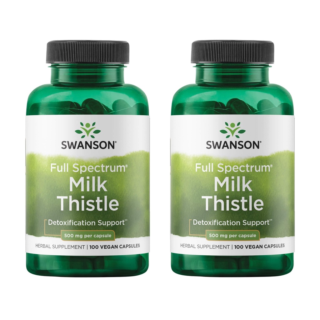 Swanson Milk Thitle - Bylinné Pečeň podpora doplnok - Prírodný vzorec pomáha udržať celkové zdravie a pohodu - (100 Kapsule, 500mg Každý) 2 Balenie