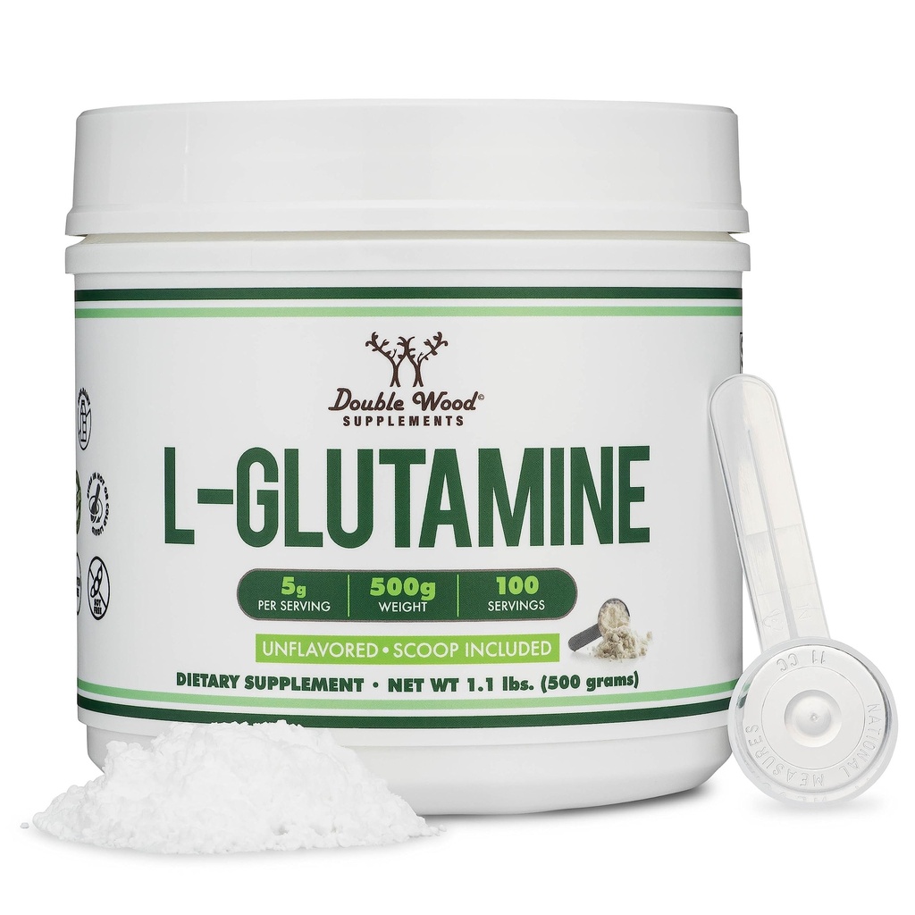 L glutamín prášok 1,1lbs (100 podáva 5 Grams každá - tretia strana testovaný L-Glutamine prášok) Neochutený, Keto, Vegan priateľsky (s Scoop) pre cvičenie vytrvalosť a zdravie Gut dvojitým drevom