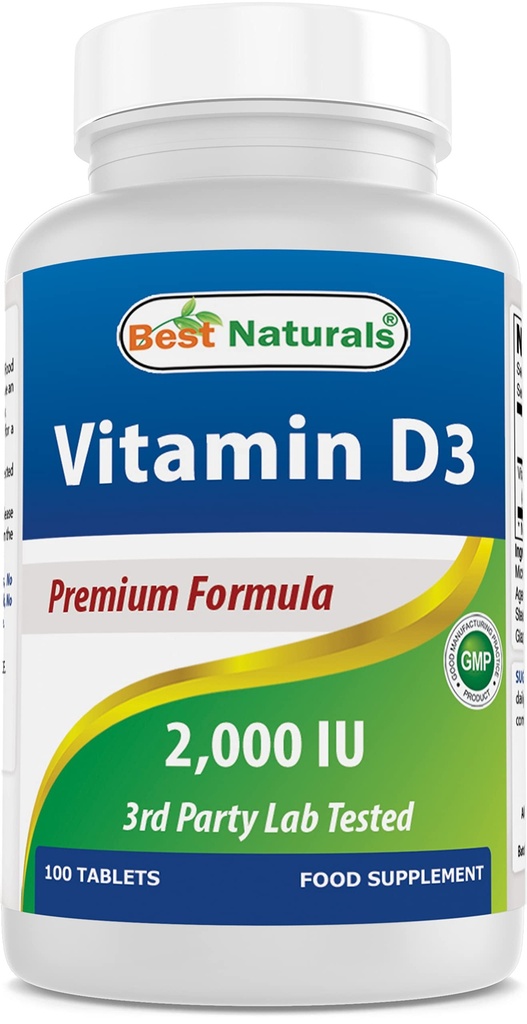 Najlepšie prírodné vitamín D3 2000 IU (50 μg) - 100 tabliet - 100 dní dodávky - Pomáha podporovať imunitné zdravie, silné kosti a zuby, & svalová funkcia (100 počet (Pack of 1))