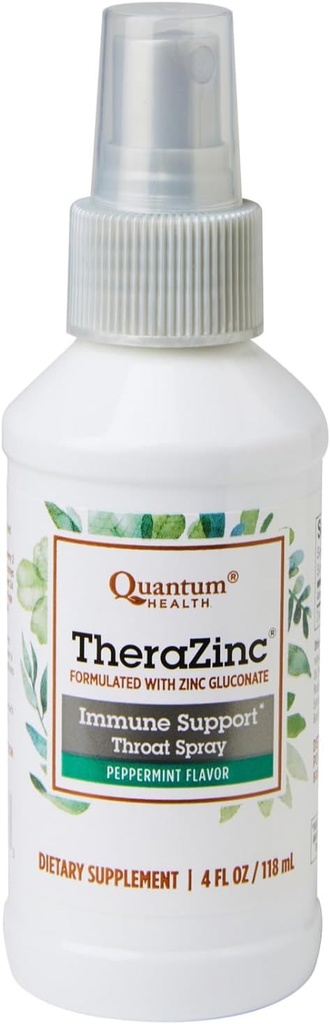 Quantum Health TheraZinc perorálny sprej, Zinok Imunitná podpora pre dospelých a deti, Poskytuje úľavu od hrdla v upokojujúce tekutý zinok sprej, 4 Oz.