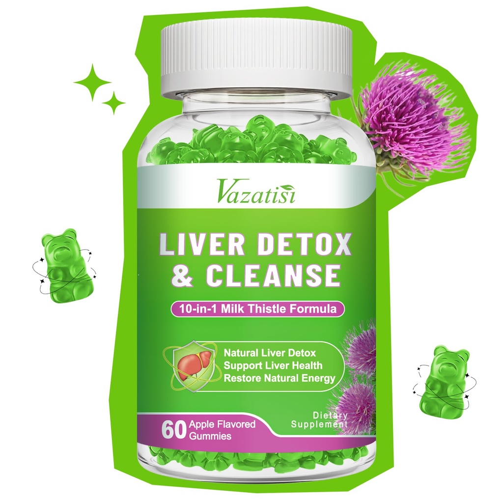 Milk Thitle Gummies pre dospelých Deti. Pečeň Čistiť Detox opravy Gumies, Mlieko Thitle extrakt doplnok pre podporu pečene Digestívne Antioxidant, 60ct Apple Flavor