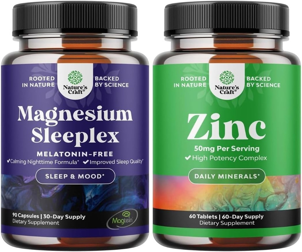 Bundle of High Absorbtion Magnézium Sleep Supplement - Melatonin-free Calm Magnézium for Sleep and Zinc 50mg Immune Support - Zinok Complex Supplement for Immune System