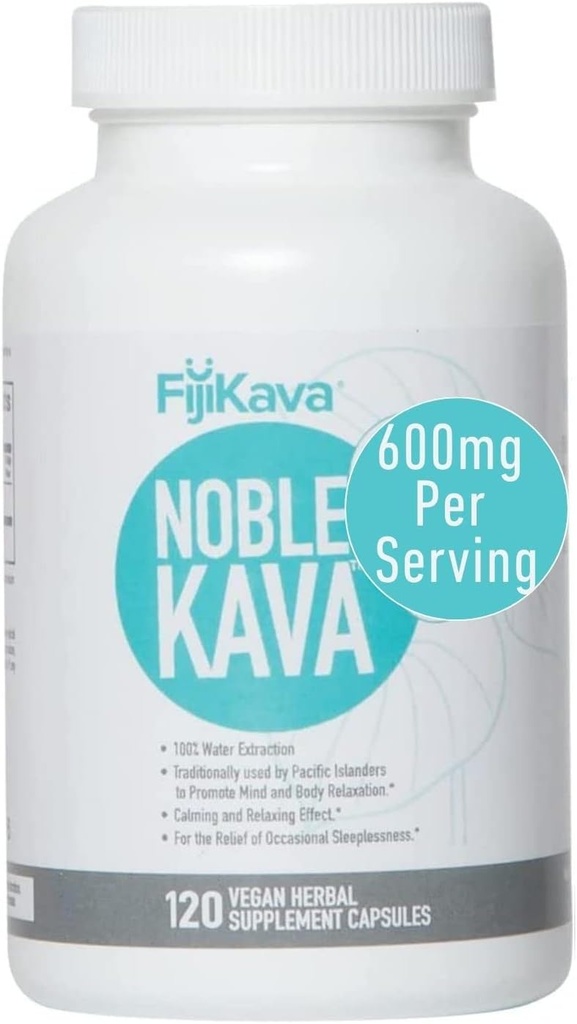 FijiKava Noble Kava Kava Kapsule, 600mg Kavalaktons per Serving, Natural Relaxation & Sleep Support, Vegan & Non-GMO, 120-Count, Premium Piper Methysticum Extract for Calm & Stres Relief