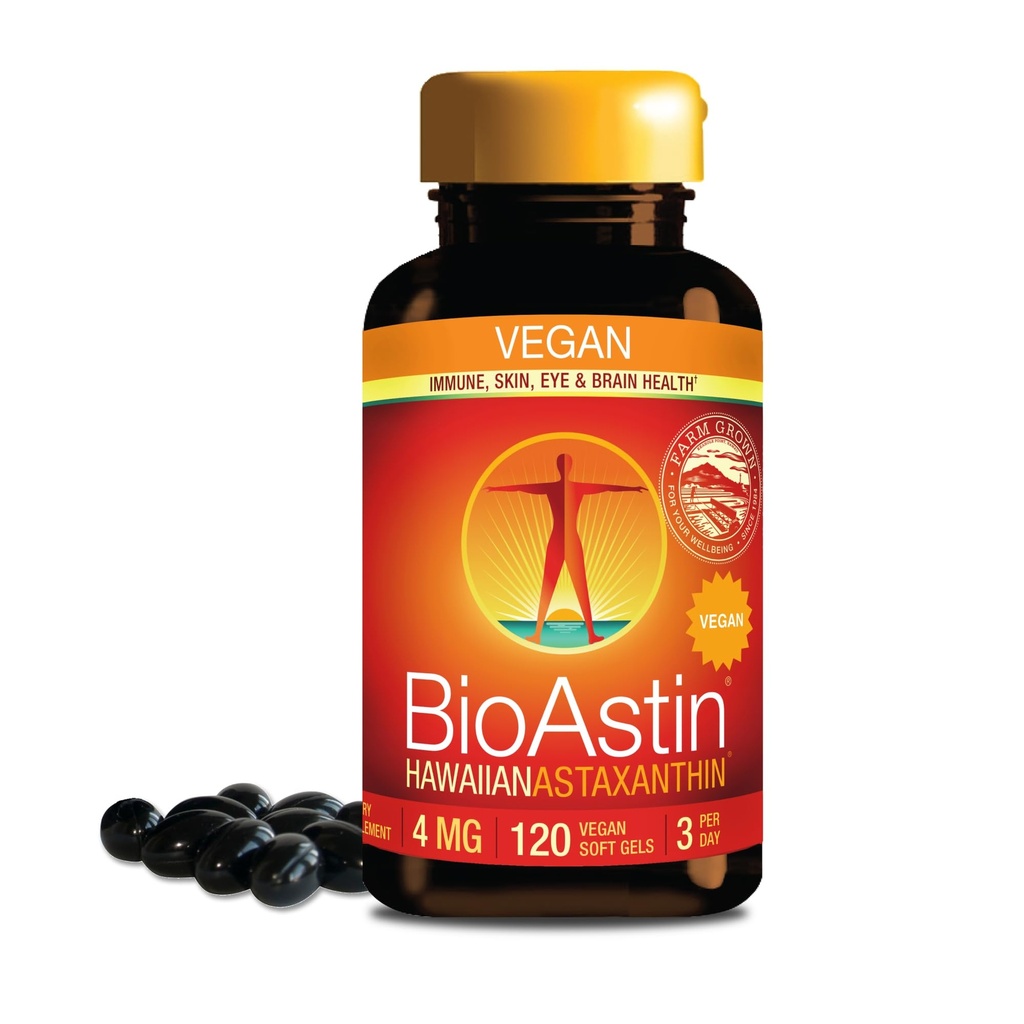 Nutrex Hawaii Vegan BioAstin Hawaiian Astaxantin - 4mg, 120 Softgels - Farm- Direct Premium Antioxidant Supplement to Support Eye, Skin, Joint & Immune System Health - Vegan, Non-GMO & Gluten-Free