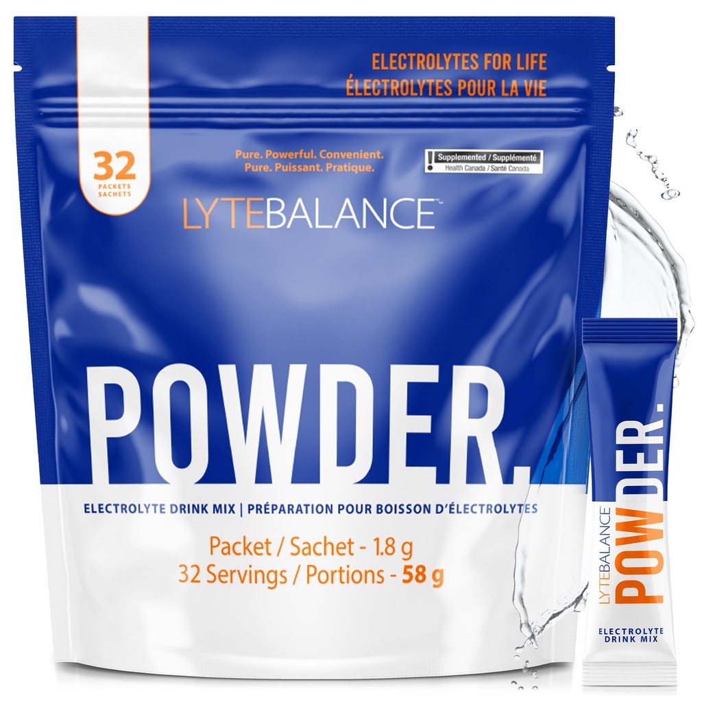 LYTE BALANCE Powder 32 Double Strength Pakets, Prirodzene Salty Electrolyte Drink Mix w/Sodium, Draslík & Magnézium 