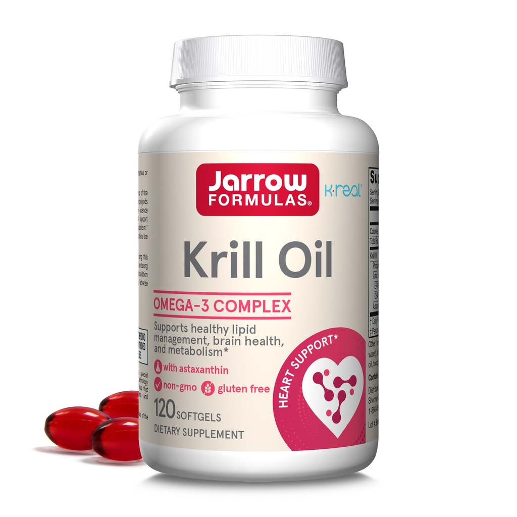 Jarrow Formules Krill Oil - 120 Softgels - Fosfolipid Omega-3 Complex s astaxantínom - Môže podporovať Lipid Management, Funkcia mozgu a metabolizmus - 60 Servisov